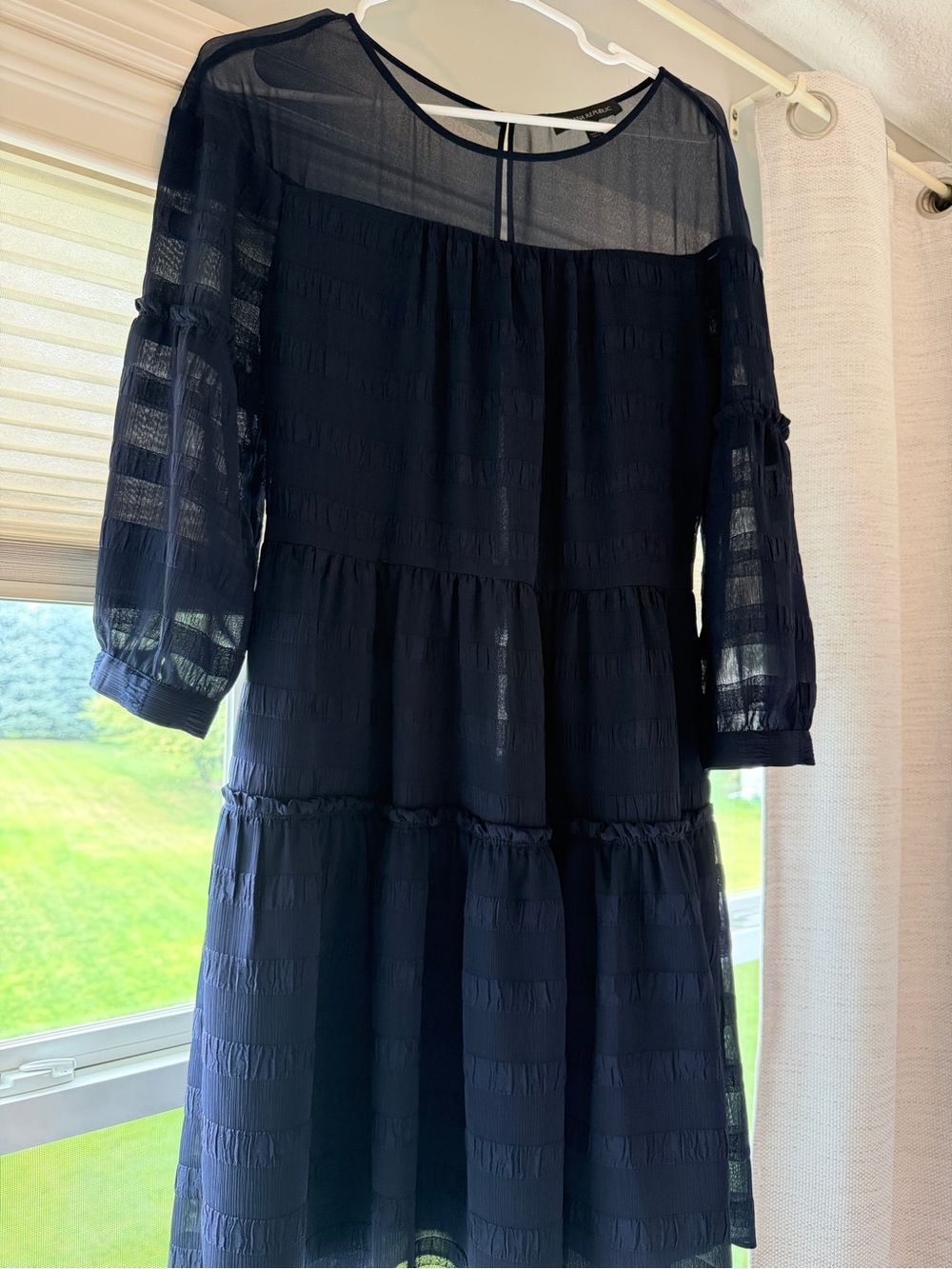 Banana Republic Navy Sheer Tiered Midi Dress